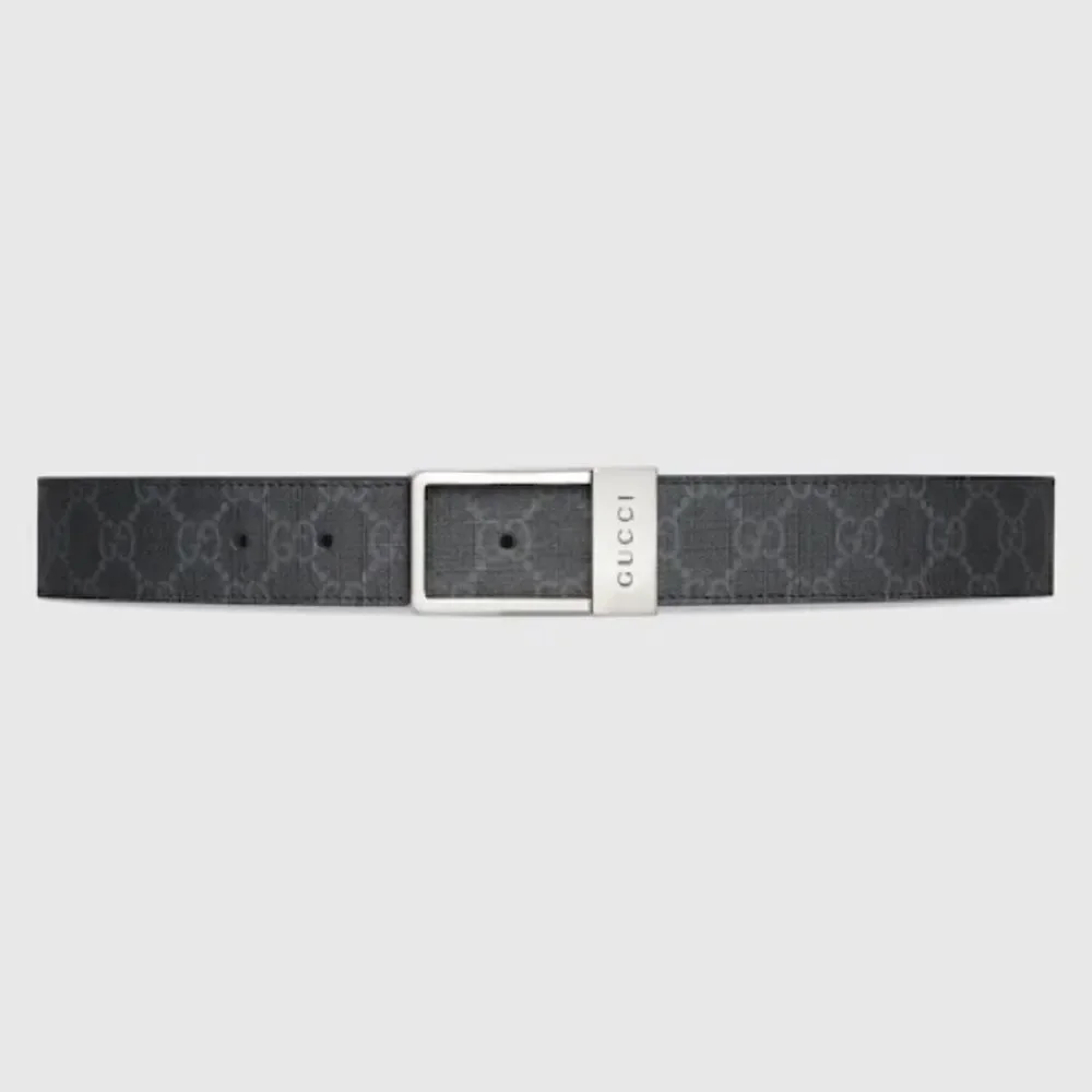 Gucci Black Gg Supreme Men's Belt Square Buckle 722370 90/38